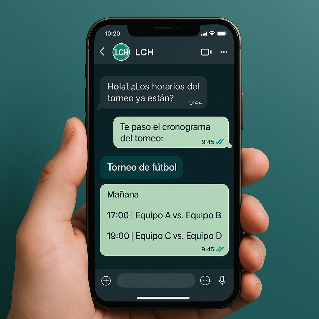 Imagen de un teléfono móvil con mensajes de WhatsApp del torneo